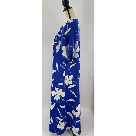 1970s Hilo Hattie Vintage Hawaiian Dress Blue White Muumuu Long Maxi S M - Picture 8 of 11